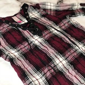 Flannel lace up blouse